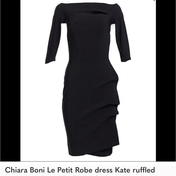 Chiara Boni ruffled Black dress black size stretch off shoulder slits body con - Picture 5 of 6